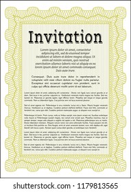 Yellow Invitation template. Detailed. With complex background. Money style design. 