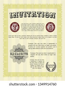 Yellow Invitation template. Detailed. With complex linear background. Modern design. 
