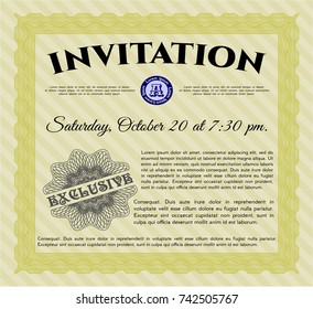 Yellow Invitation template. Detailed. With complex background. Money style design. 