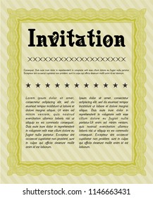 Yellow Invitation template. Detailed. With guilloche pattern. Cordial design. 