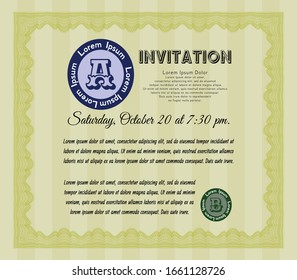 Yellow Invitation template. Detailed. With linear background. Lovely design. 