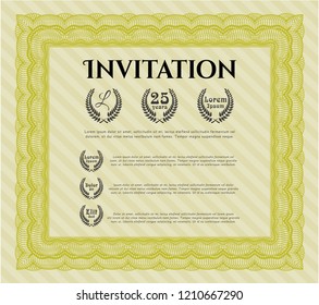 Yellow Invitation template. Detailed. Printer friendly. Elegant design. 