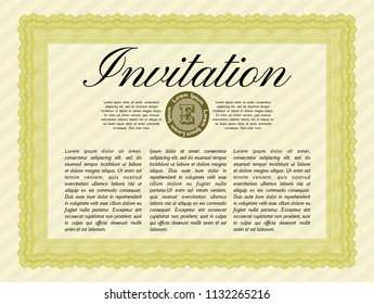Yellow Invitation template. Easy to print. Lovely design. Detailed. 