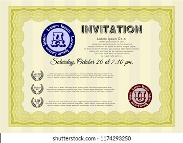 Yellow Invitation template. Easy to print. Excellent design. Customizable, Easy to edit and change colors. 