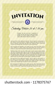 Yellow Invitation template. Easy to print. Detailed. Sophisticated design. 