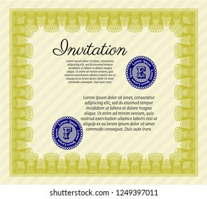 Yellow Invitation template. Easy to print. Superior design. Vector illustration. 
