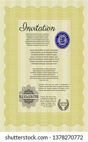 Yellow Invitation template. Easy to print. Vector illustration. Retro design. 