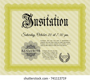 Yellow Invitation template. Easy to print. Money Pattern. Customizable, Easy to edit and change colors. 