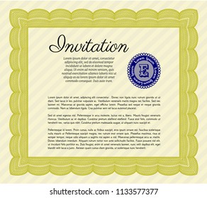Yellow Invitation template. Excellent design. Detailed. With background. 