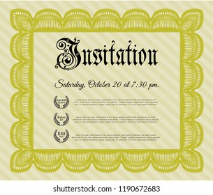 Yellow Invitation template. Excellent design. Customizable, Easy to edit and change colors. With complex background. 