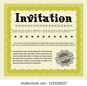 Yellow Invitation template. Good design. Detailed. With linear background. 