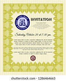 Yellow Invitation template. Good design. Easy to print. Detailed. 
