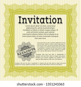 Yellow Invitation template. Good design. Customizable, Easy to edit and change colors. With guilloche pattern. 