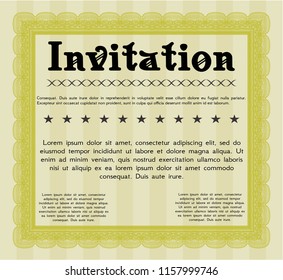 Yellow Invitation template. With great quality guilloche pattern. Excellent design. Customizable, Easy to edit and change colors. 