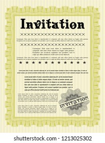 Yellow Invitation template. With great quality guilloche pattern. Customizable, Easy to edit and change colors. Perfect design. 