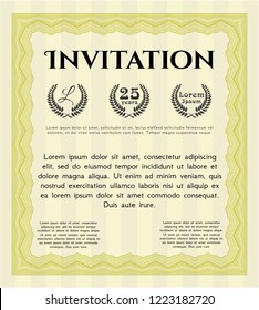 Yellow Invitation template. With great quality guilloche pattern. Customizable, Easy to edit and change colors. Good design. 