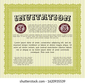 Yellow Invitation template. With great quality guilloche pattern. Money Pattern design. Customizable, Easy to edit and change colors. 