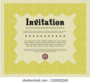 Yellow Invitation template. With guilloche pattern. Artistry design. Vector illustration. 
