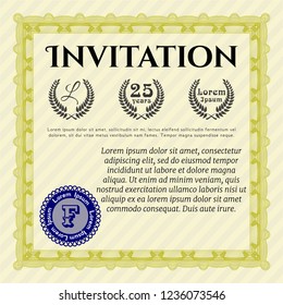 Yellow Invitation template. With guilloche pattern and background. Money style design. Customizable, Easy to edit and change colors. 