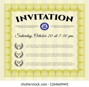 Yellow Invitation template. With guilloche pattern. Superior design. Customizable, Easy to edit and change colors. 