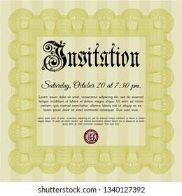 Yellow Invitation template. With guilloche pattern and background. Money Pattern. Detailed. 