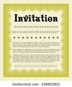 Yellow Invitation template. With guilloche pattern. Lovely design. Customizable, Easy to edit and change colors. 