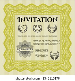 Yellow Invitation template. With guilloche pattern. Beauty design. Customizable, Easy to edit and change colors. 