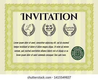 Yellow Invitation template. With guilloche pattern. Excellent design. Vector illustration. 