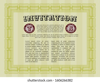 Yellow Invitation template. With guilloche pattern and background. Sophisticated design. Vector illustration. 