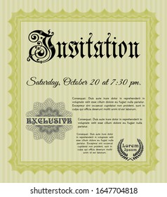 Yellow Invitation template. With guilloche pattern and background. Nice design. Customizable, Easy to edit and change colors. 