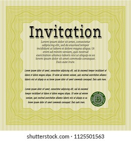 Yellow Invitation template. With linear background. Excellent design. Vector illustration. 