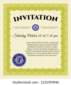 Yellow Invitation template. With linear background. Vector illustration. Perfect design. 