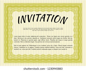 Yellow Invitation template. With linear background. Vector illustration. Artistry design. 