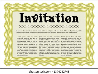 Yellow Invitation template. With linear background. Customizable, Easy to edit and change colors. Sophisticated design. 
