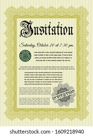 Yellow Invitation template. Lovely design. With complex linear background. Vector illustration. 
