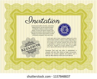 Yellow Invitation template. Modern design. Customizable, Easy to edit and change colors. With linear background. 