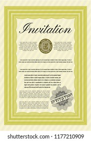 Yellow Invitation template. Modern design. Customizable, Easy to edit and change colors. With guilloche pattern and background. 