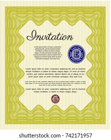 Yellow Invitation template. Money design. With great quality guilloche pattern. Detailed. 