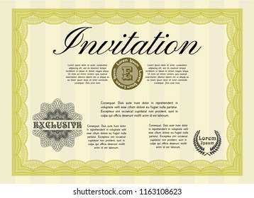 Yellow Invitation template. Money Pattern design. Vector illustration. Complex background. 