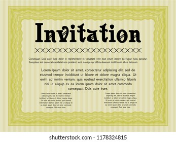 Yellow Invitation template. Money Pattern. With complex linear background. Customizable, Easy to edit and change colors. 