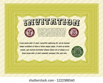 Yellow Invitation template. Money Pattern. With complex background. Vector illustration. 