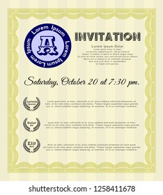 Yellow Invitation template. Money Pattern. Vector illustration. With background. 