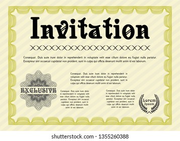 Yellow Invitation template. Money Pattern. With linear background. Detailed. 