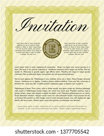 Yellow Invitation template. Money Pattern. Detailed. With great quality guilloche pattern. 