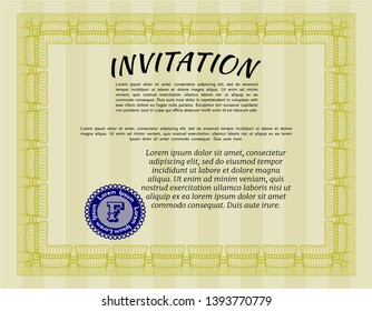 Yellow Invitation template. Money Pattern. Customizable, Easy to edit and change colors. With quality background. 
