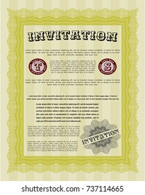 Yellow Invitation template. Money Pattern design. With linear background. Detailed. 