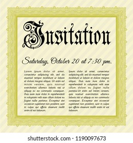 Yellow Invitation template. Nice design. Easy to print. Customizable, Easy to edit and change colors. 