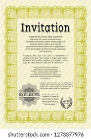 Yellow Invitation template. Nice design. Easy to print. Vector illustration. 