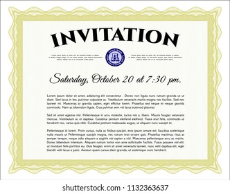 Yellow Invitation template. Perfect design. Easy to print. Customizable, Easy to edit and change colors. 