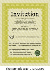 Yellow Invitation template. Perfect design. With complex linear background. Detailed. 